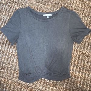 Dark grey cropped t shirt with front detail